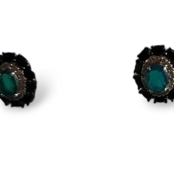 Genuine Untreated Paraiba Blue Opal Black Spinel White Zircon Earrings - Picture 16 of 16